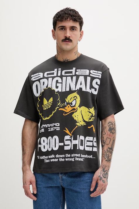 Bavlnené tričko adidas Originals pánske, šedá farba, s potlačou, KG6438