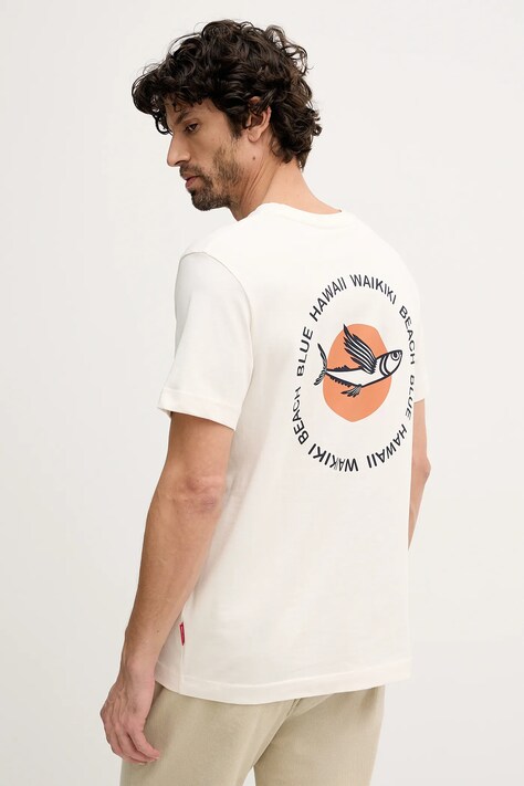 Joop! t-shirt bawełniany męski kolor beżowy z nadrukiem 30100514