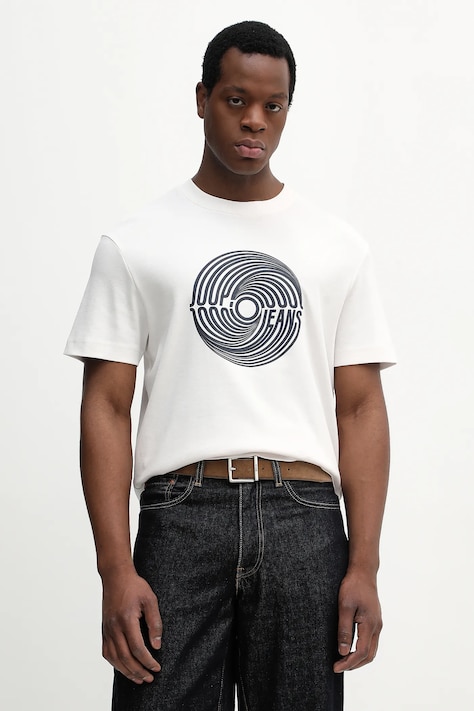 Bavlnené tričko Joop! pánske, béžová farba, s potlačou, 30100517