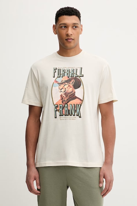 Puma t-shirt bawełniany GRAPHIC męski kolor beżowy z nadrukiem 634434