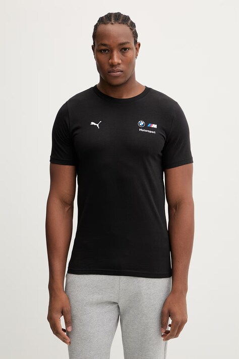Puma t-shirt bawełniany BMW Essential Logo męski kolor czarny gładki 634897