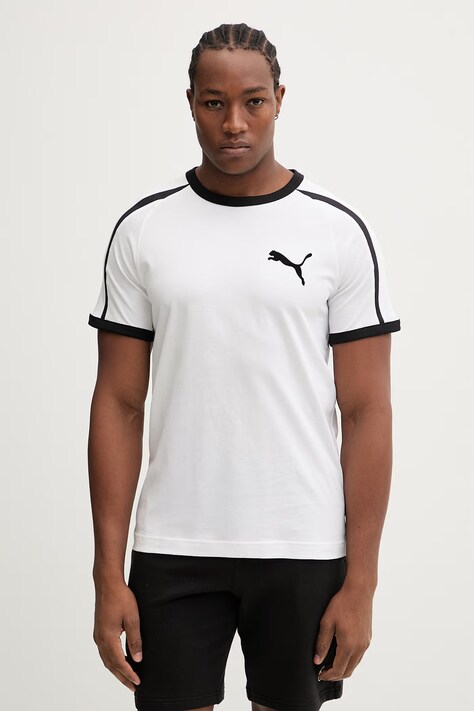 Puma t-shirt bawełniany Big Cat Ringer męski kolor biały z nadrukiem 635242
