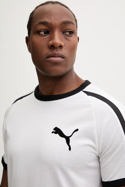 Puma t-shirt bawełniany Big Cat Ringer męski kolor biały z nadrukiem 635242