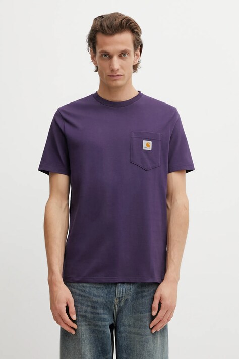 Carhartt WIP t-shirt bawełniany SS Pocket T-Shirt męski kolor fioletowy gładki I030434.889XX