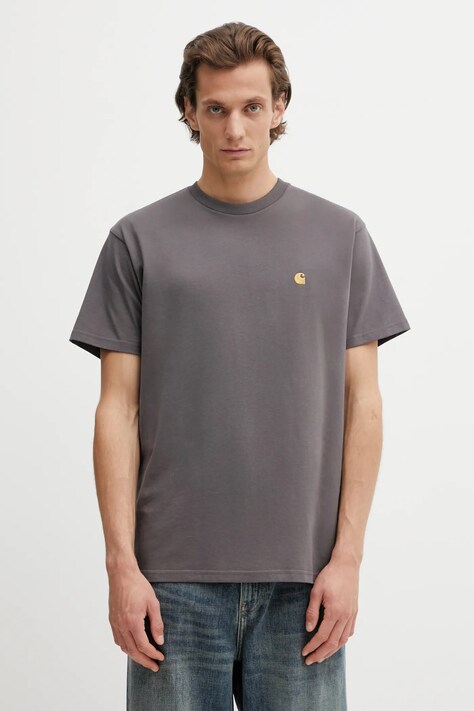 Carhartt WIP t-shirt bawełniany SS Chase T-Shirt męski kolor szary gładki I026391.3H5XX