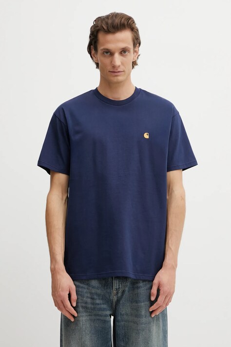 Carhartt WIP t-shirt bawełniany SS Chase T-Shirt męski kolor granatowy gładki I026391.3H6XX