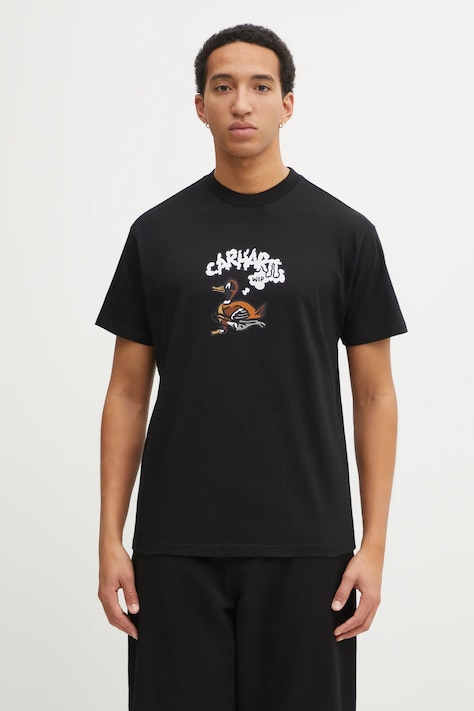 Carhartt WIP t-shirt bawełniany SS Duck Duck T-Shirt męski kolor czarny z nadrukiem I036735.89XX