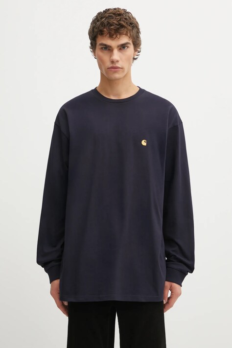 Pamučna majica dugih rukava Carhartt WIP LS Chase T-Shirt boja: tamno plava, bez uzorka, I026392.00HXX