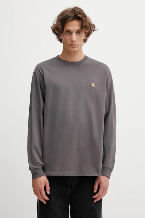 Carhartt WIP longsleeve bawełniany LS Chase T-Shirt kolor szary gładki I026392.3H5XX