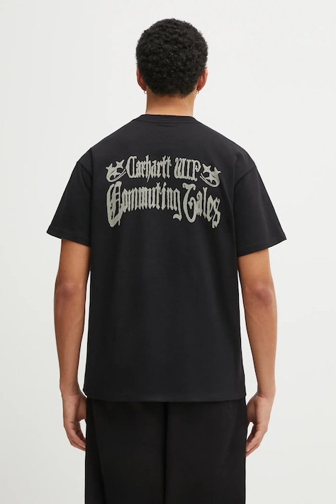 Carhartt WIP t-shirt bawełniany SS Commuting Tales T-Shirt męski kolor czarny z nadrukiem I036010.89XX