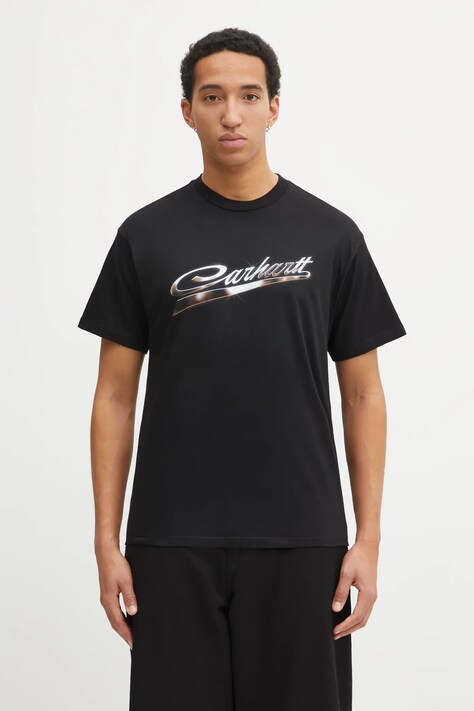 Carhartt WIP t-shirt bawełniany SS Vroooom T-Shirt męski kolor czarny z nadrukiem I036014.89XX