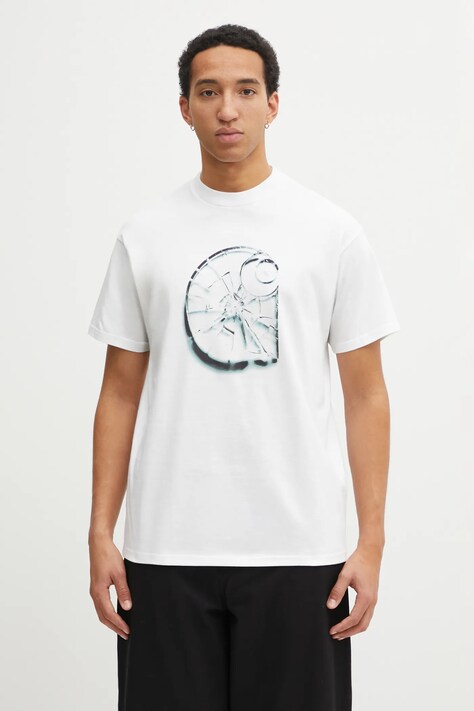Carhartt WIP t-shirt bawełniany SS Shattered T-Shirt męski kolor biały z nadrukiem I036016.02XX