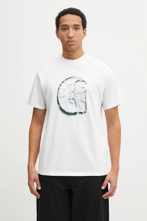 Carhartt WIP t-shirt bawełniany SS Shattered T-Shirt męski kolor biały z nadrukiem I036016.02XX