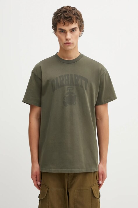 Carhartt WIP t-shirt bawełniany SS Faded Pond Corps T-Shirt męski kolor zielony z nadrukiem I036064.6360