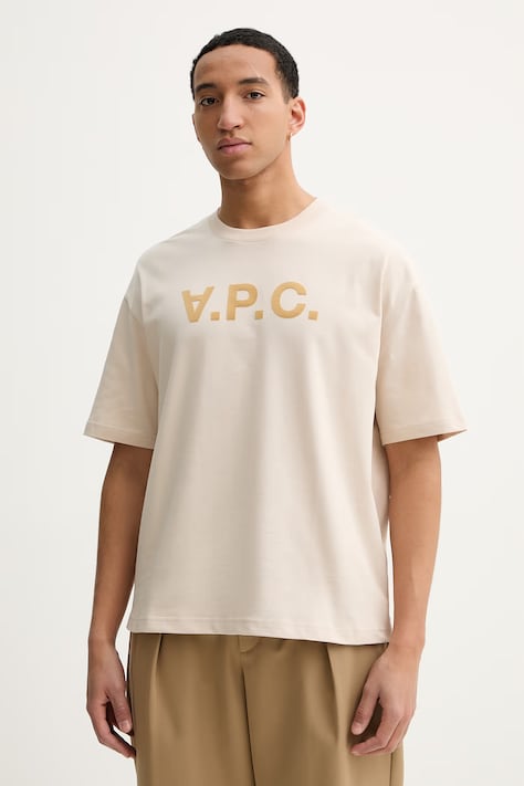 A.P.C. t-shirt bawełniany T-SHIRT AMPLE MANCHES COURTES VPC męski kolor beżowy z nadrukiem COHLR.M26385