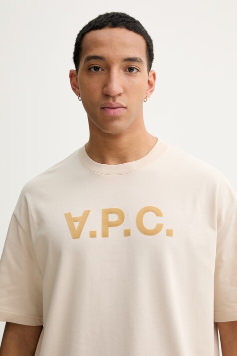 Бавовняна футболка A.P.C. T-SHIRT AMPLE MANCHES COURTES VPC — SS26-TSM0LJ, бежевий — фото 4