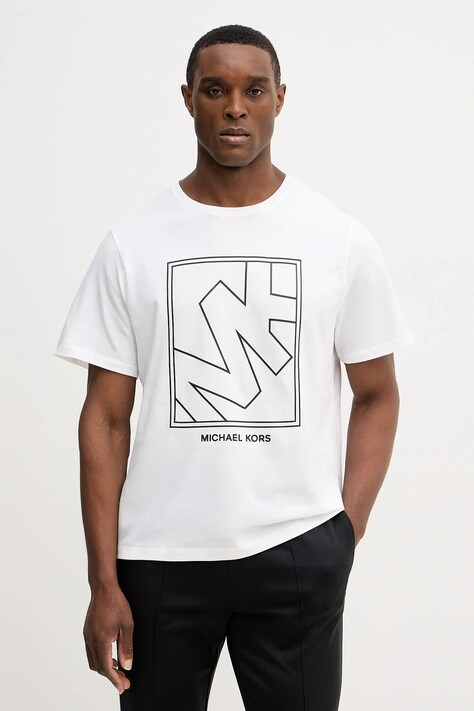 Michael Kors t-shirt bawełniany męski kolor biały z nadrukiem CR652SY1V2