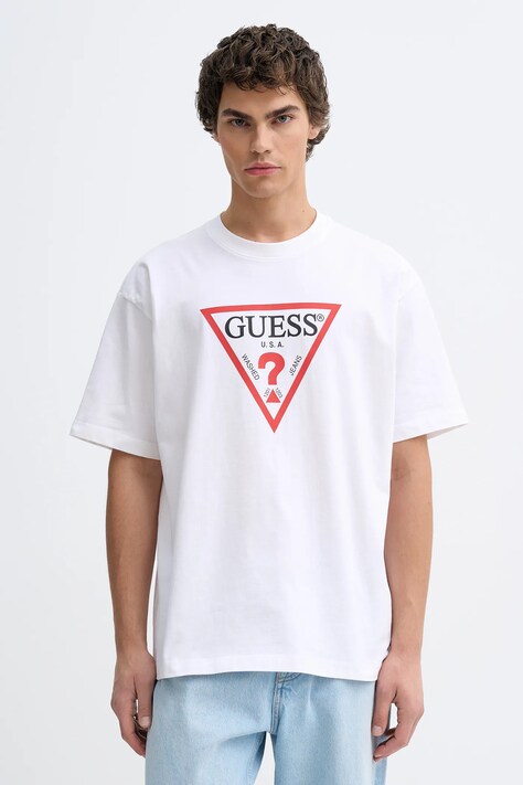 Guess Jeans t-shirt bawełniany męski kolor biały z nadrukiem M4YI45 K8FQ4