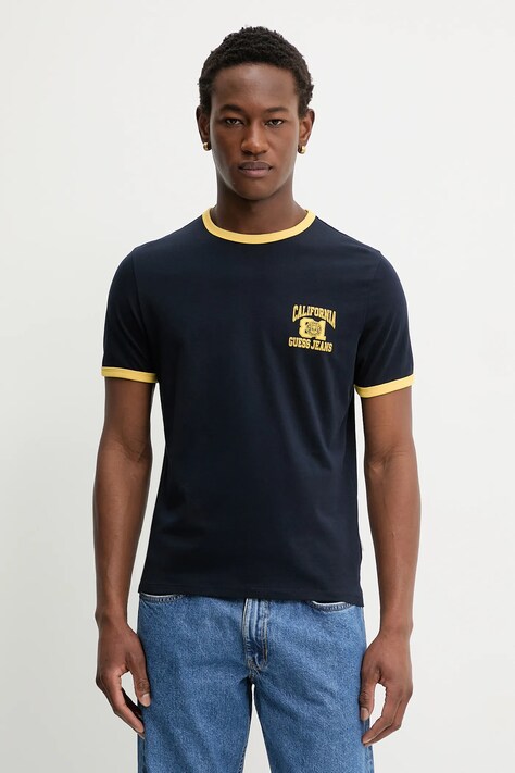 Guess Jeans t-shirt bawełniany męski kolor granatowy z nadrukiem M6RI39 K8HM0