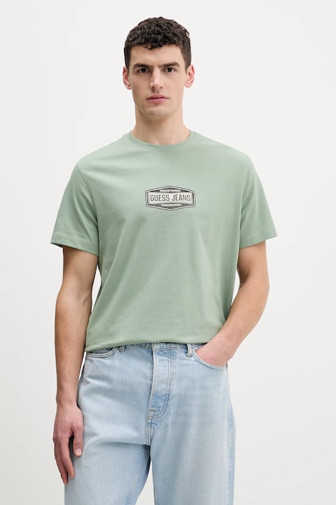 Guess Jeans t-shirt bawełniany męski kolor zielony z nadrukiem M6RI41 K8FQ4
