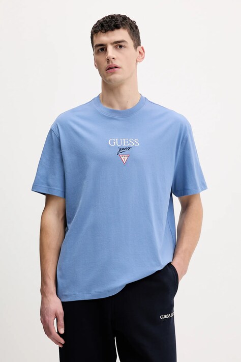 Guess Jeans t-shirt bawełniany męski kolor niebieski z nadrukiem M6RI45 K8HM0