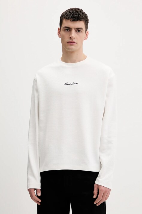 Guess Jeans longsleeve bawełniany kolor beżowy gładki M6RP13 KD461