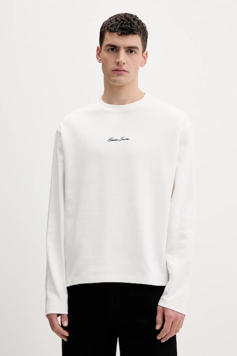 Guess Jeans longsleeve bawełniany kolor beżowy gładki M6RP13 KD461