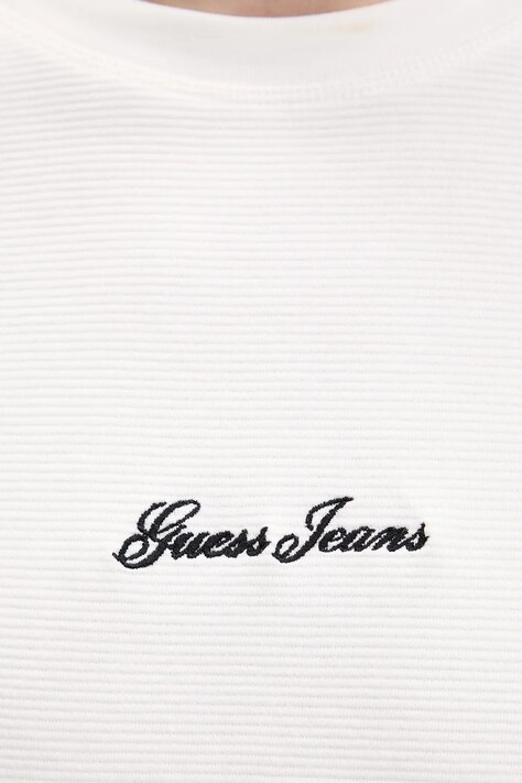Бавовняний лонгслів Guess Jeans — SS26-TSM0O4, бежевий — фото 5