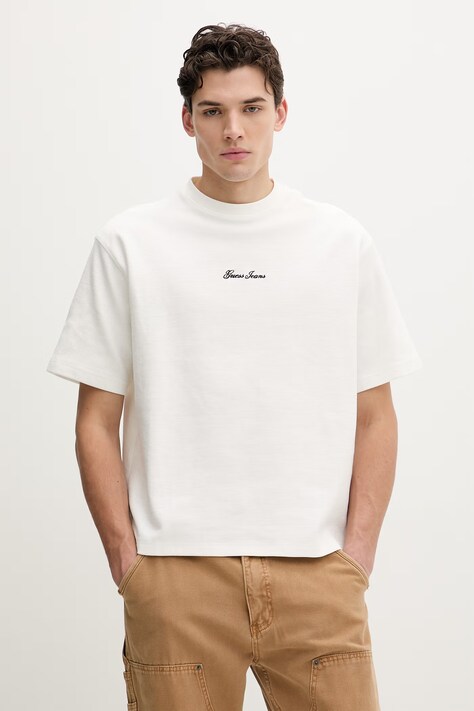 Guess Jeans t-shirt bawełniany męski kolor beżowy gładki M6RP14 KD461