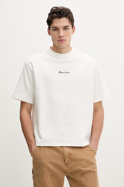 Памучна тениска Guess Jeans в бяло с изчистен дизайн M6RP14 KD461