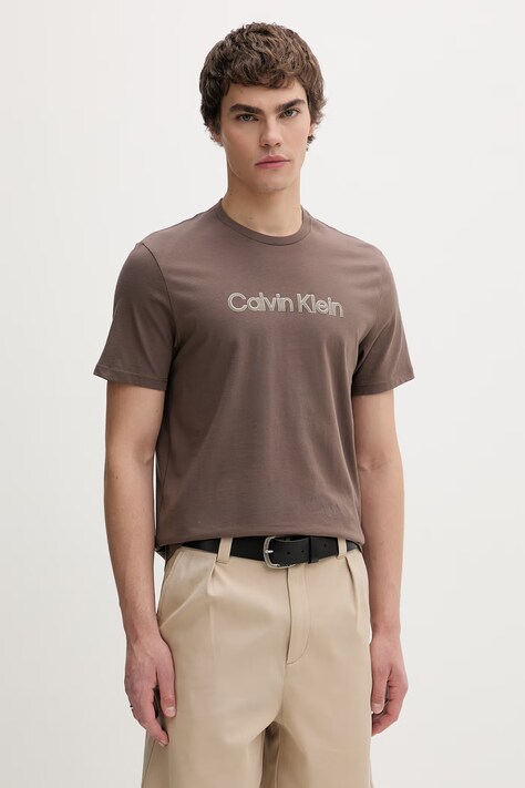 Calvin Klein T-shirt męski bawełniany brązowy LV04LF809G
