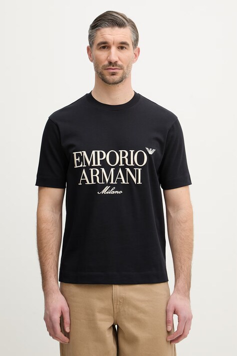 Emporio Armani t-shirt bawełniany męski kolor granatowy z aplikacją EM005359 AF13715