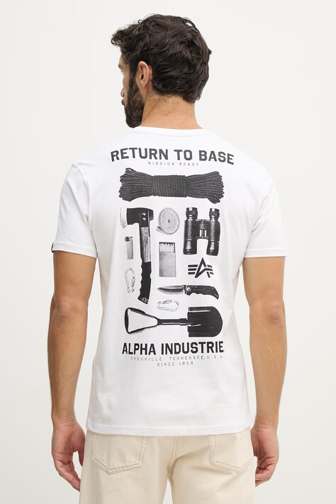 Alpha Industries t-shirt bawełniany Return To Base męski kolor biały z nadrukiem 266506