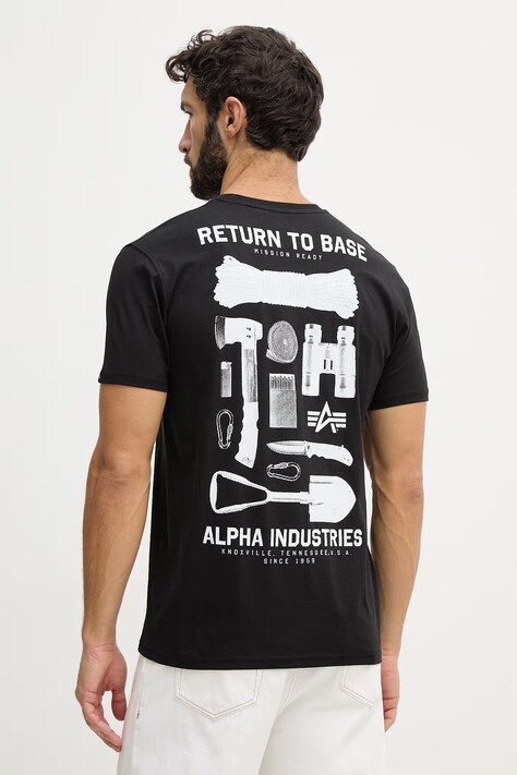 Alpha Industries t-shirt bawełniany Return To Base męski kolor czarny z nadrukiem 266506