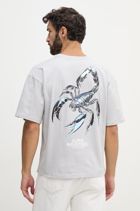 Alpha Industries t-shirt bawełniany Scorpion Cyborg męski kolor szary z nadrukiem 266515