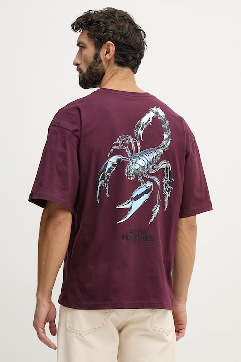 Alpha Industries t-shirt bawełniany Scorpion Cyborg męski kolor bordowy z nadrukiem 266515