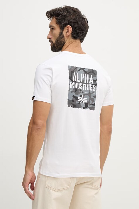 Alpha Industries t-shirt bawełniany Camo Print męski kolor biały z nadrukiem 266523