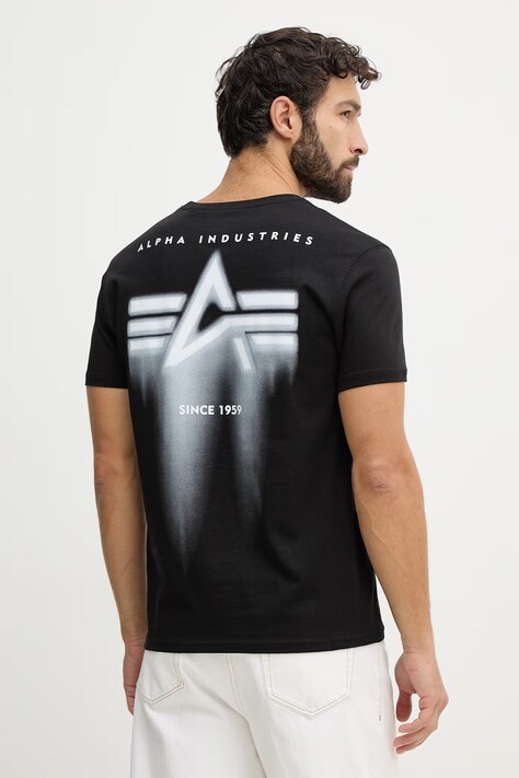 Alpha Industries t-shirt bawełniany Spray Print męski kolor czarny z nadrukiem 266526