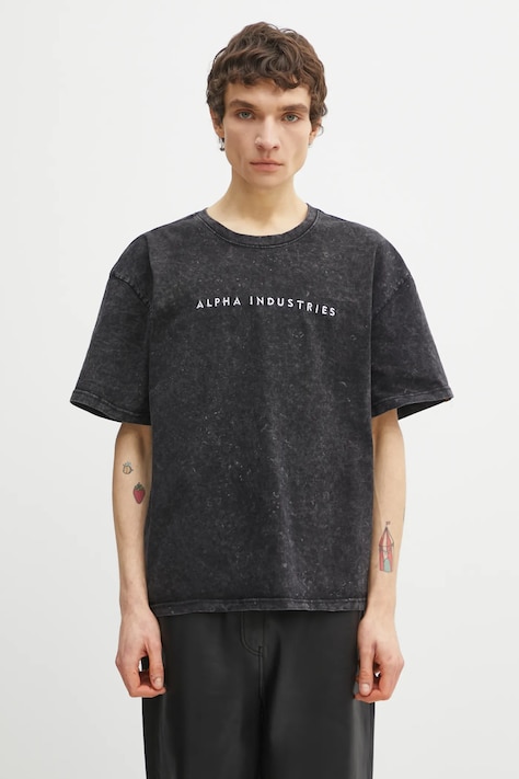 Alpha Industries t-shirt bawełniany Acid Logo męski kolor czarny z aplikacją 258519