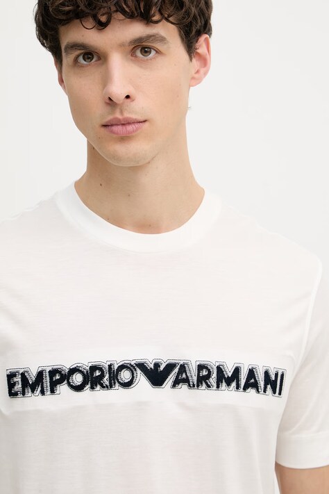 Emporio Armani футболка чоловіча з ліоцелем — SS26-TSM0P7, бежевий — фото 4