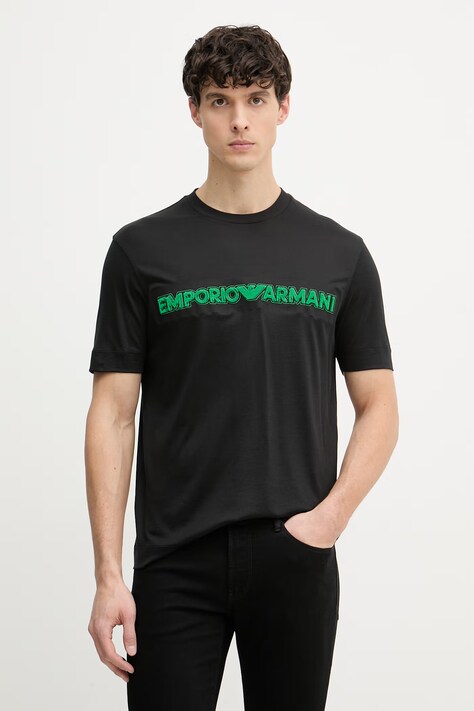 Emporio Armani t-shirt męski z lyocellem czarny EM004520 AF13747