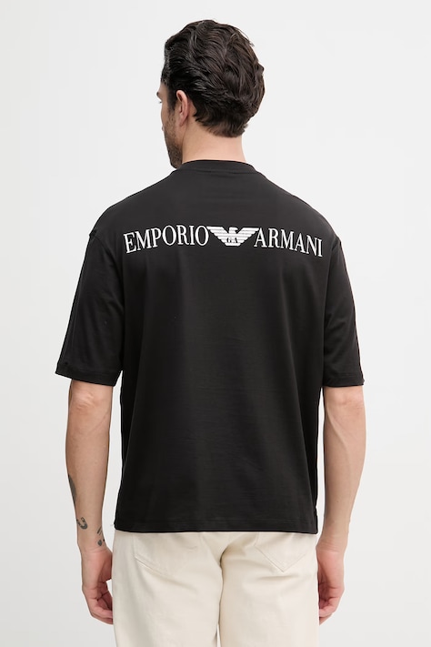 Emporio Armani tricou din bumbac culoarea negru, cu imprimeu, EM005737 AF24470