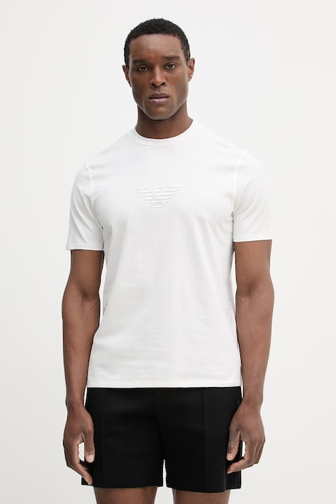 Хлопковая футболка Emporio Armani цвет бежевый с принтом EM004583 AF13669