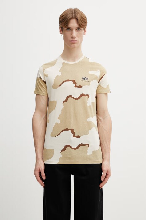 Alpha Industries t-shirt bawełniany Backprint męski kolor beżowy wzorzysty 128507C