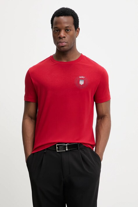 Gant t-shirt bawełniany męski kolor czerwony z nadrukiem 2003391