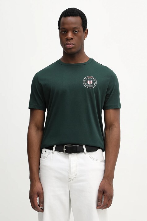 Gant t-shirt bawełniany męski kolor zielony z nadrukiem 2003391