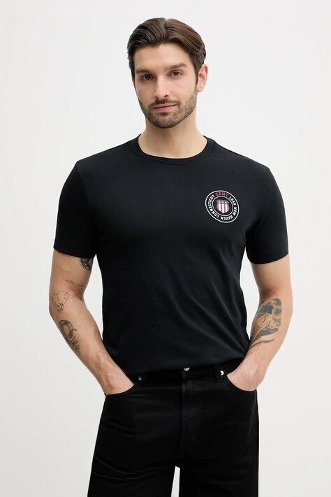 Gant t-shirt bawełniany męski kolor czarny z nadrukiem 2003391