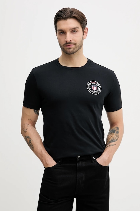 Gant t-shirt bawełniany męski kolor czarny z nadrukiem 2003391