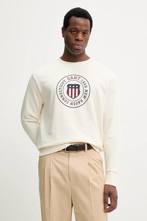 Gant bluza męska kolor beżowy z nadrukiem 2067098