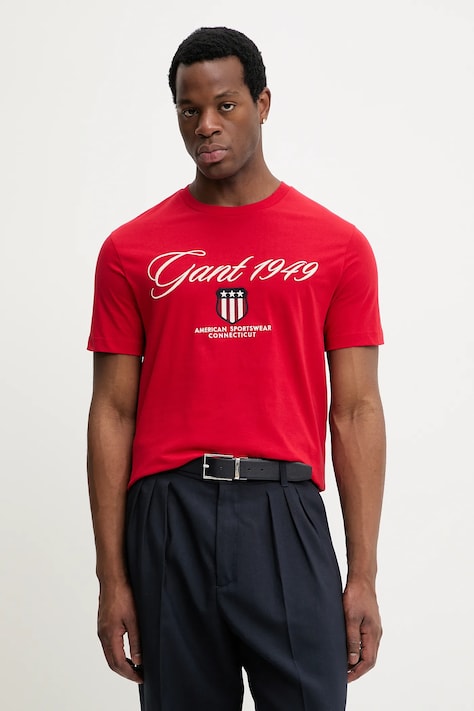 Gant t-shirt bawełniany męski kolor czerwony melanżowy 2003370